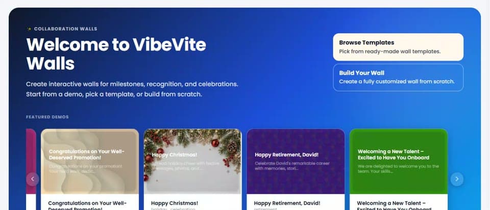 Milestone Templates on a VibeWall demo preview